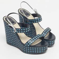 Pre Owned Dior Two Tone Cannage Leather Platform Wedge Sandals Size 39
