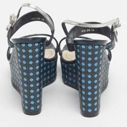 Pre Owned Dior Two Tone Cannage Leather Platform Wedge Sandals Size 39