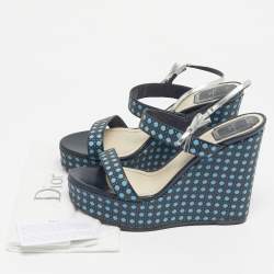 Pre Owned Dior Two Tone Cannage Leather Platform Wedge Sandals Size 39