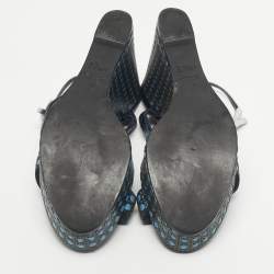 Pre Owned Dior Two Tone Cannage Leather Platform Wedge Sandals Size 39