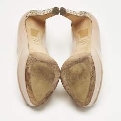 Pre Owned Dior Beige Patent Leather Miss Dior Peep Toe Pumps Size 36.5