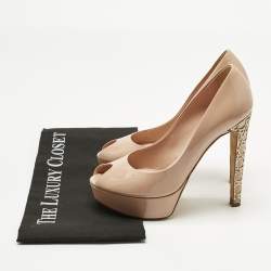 Pre Owned Dior Beige Patent Leather Miss Dior Peep Toe Pumps Size 36.5