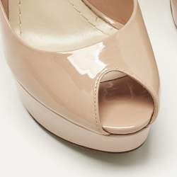 Pre Owned Dior Beige Patent Leather Miss Dior Peep Toe Pumps Size 36.5