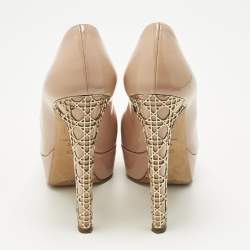 Pre Owned Dior Beige Patent Leather Miss Dior Peep Toe Pumps Size 36.5