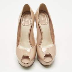 Pre Owned Dior Beige Patent Leather Miss Dior Peep Toe Pumps Size 36.5