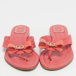 Pre Owned Dior Pink Leather and Patent Leather Bow Thong Flat Slide Size 39