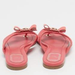 Pre Owned Dior Pink Leather and Patent Leather Bow Thong Flat Slide Size 39