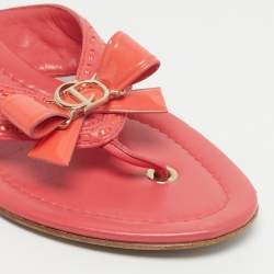 Pre Owned Dior Pink Leather and Patent Leather Bow Thong Flat Slide Size 39