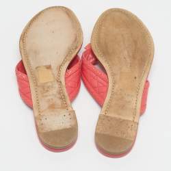 Pre Owned Dior Pink Leather and Patent Leather Bow Thong Flat Slide Size 39