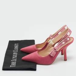 Pre Owned Dior Pink Canvas J'Adior Pointed Toe Slingback Pumps Size 36.5