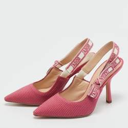 Pre Owned Dior Pink Canvas J'Adior Pointed Toe Slingback Pumps Size 36.5