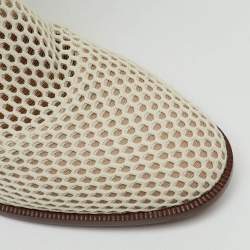 Pre Owned Dior Off White Mesh and Leather Empreinte Montaigne Knee Length Boots Size 36