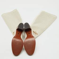 Pre Owned Dior Off White Mesh and Leather Empreinte Montaigne Knee Length Boots Size 36