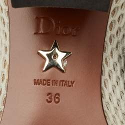 Pre Owned Dior Off White Mesh and Leather Empreinte Montaigne Knee Length Boots Size 36