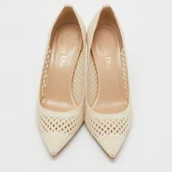 Pre Owned Dior Cream Fishnet Fabric Pointed Toe Pumps Size 35