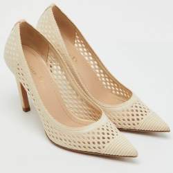Pre Owned Dior Cream Fishnet Fabric Pointed Toe Pumps Size 35