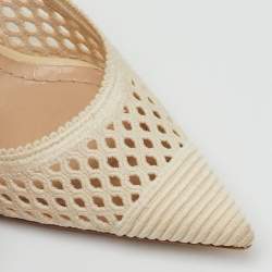 Pre Owned Dior Cream Fishnet Fabric Pointed Toe Pumps Size 35