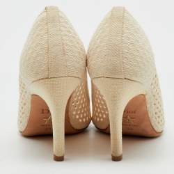 Pre Owned Dior Cream Fishnet Fabric Pointed Toe Pumps Size 35