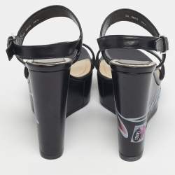 Pre Owned Dior Black Leather Platform Wedge Slingback Sandals Size 39.5