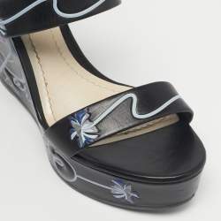 Pre Owned Dior Black Leather Platform Wedge Slingback Sandals Size 39.5