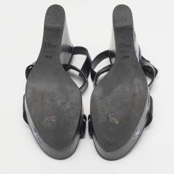 Pre Owned Dior Black Leather Platform Wedge Slingback Sandals Size 39.5