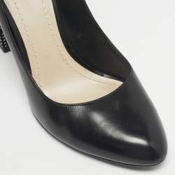 Pre Owned Dior Black Leather Stellar Block Heel Ankle Tie Pumps Size 40