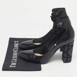 Pre Owned Dior Black Leather Stellar Block Heel Ankle Tie Pumps Size 40