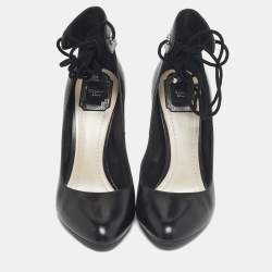 Pre Owned Dior Black Leather Stellar Block Heel Ankle Tie Pumps Size 40
