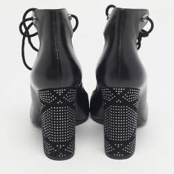 Pre Owned Dior Black Leather Stellar Block Heel Ankle Tie Pumps Size 40