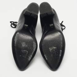 Pre Owned Dior Black Leather Stellar Block Heel Ankle Tie Pumps Size 40