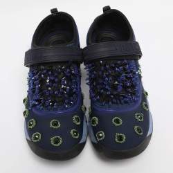 Pre Owned Dior Blue Neoprene and Mesh Fusion Embellished Velcro Strap Sneakers Size 35