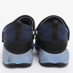Pre Owned Dior Blue Neoprene and Mesh Fusion Embellished Velcro Strap Sneakers Size 35