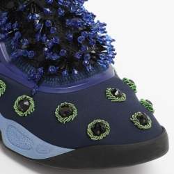 Pre Owned Dior Blue Neoprene and Mesh Fusion Embellished Velcro Strap Sneakers Size 35