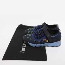 Pre Owned Dior Blue Neoprene and Mesh Fusion Embellished Velcro Strap Sneakers Size 35