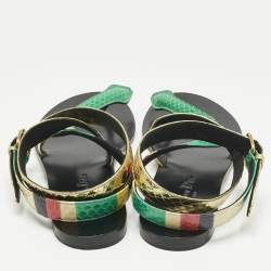 Pre Owned Dior Multicolor Snakeskin Ankle Wrap Flat Sandals Size 37
