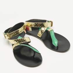Pre Owned Dior Multicolor Snakeskin Ankle Wrap Flat Sandals Size 37