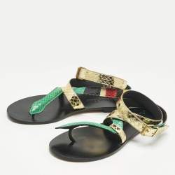 Pre Owned Dior Multicolor Snakeskin Ankle Wrap Flat Sandals Size 37