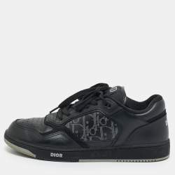 Pre Owned Dior Black Leather and Oblique Canvas B27 Sneakers Size 39.5