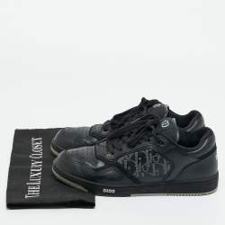 Pre Owned Dior Black Leather and Oblique Canvas B27 Sneakers Size 39.5