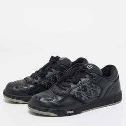 Pre Owned Dior Black Leather and Oblique Canvas B27 Sneakers Size 39.5