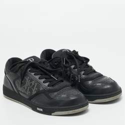 Pre Owned Dior Black Leather and Oblique Canvas B27 Sneakers Size 39.5