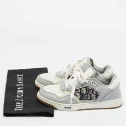 Pre Owned Dior Grey/White Leather And Jacquard B27 Sneakers Size 36