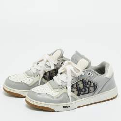Pre Owned Dior Grey/White Leather And Jacquard B27 Sneakers Size 36