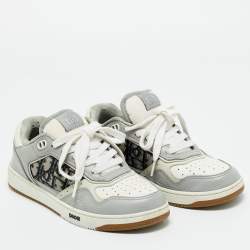 Pre Owned Dior Grey/White Leather And Jacquard B27 Sneakers Size 36