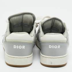 Pre Owned Dior Grey/White Leather And Jacquard B27 Sneakers Size 36