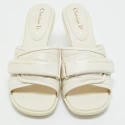 Pre Owned Dior Off White Quilted Leather Diorevolution Slide Sandals Size 41