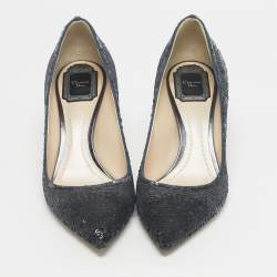 Pre Owned Dior Black/Silver Sequins Pointed Toe Pumps Size 39