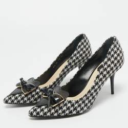 Pre Owned Dior Black/White Knit Fabric Bow Pointed Toe Pumps Size 36