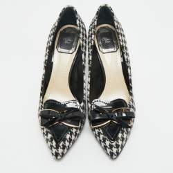 Pre Owned Dior Black/White Knit Fabric Bow Pointed Toe Pumps Size 36