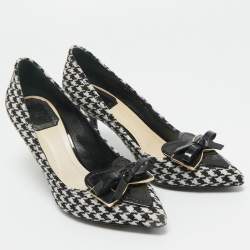 Pre Owned Dior Black/White Knit Fabric Bow Pointed Toe Pumps Size 36